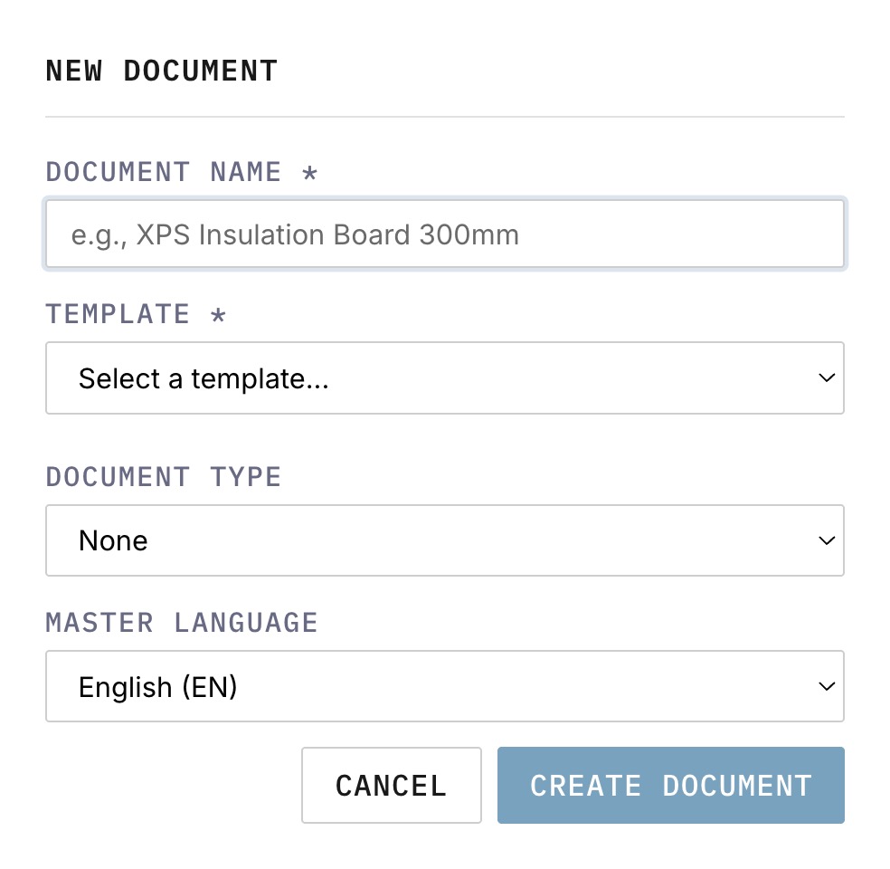 New Document modal