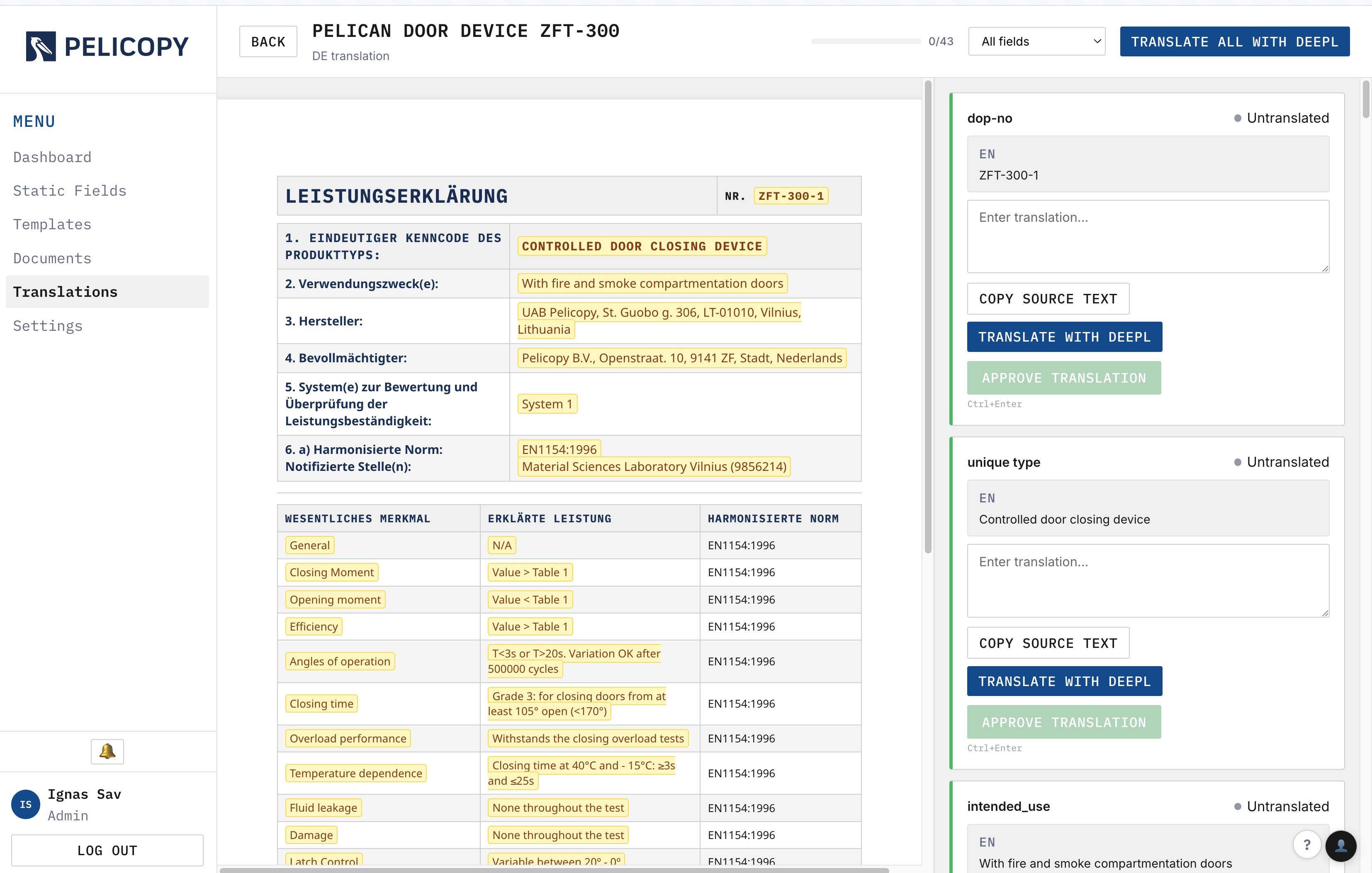 Translation editor full view with three regions