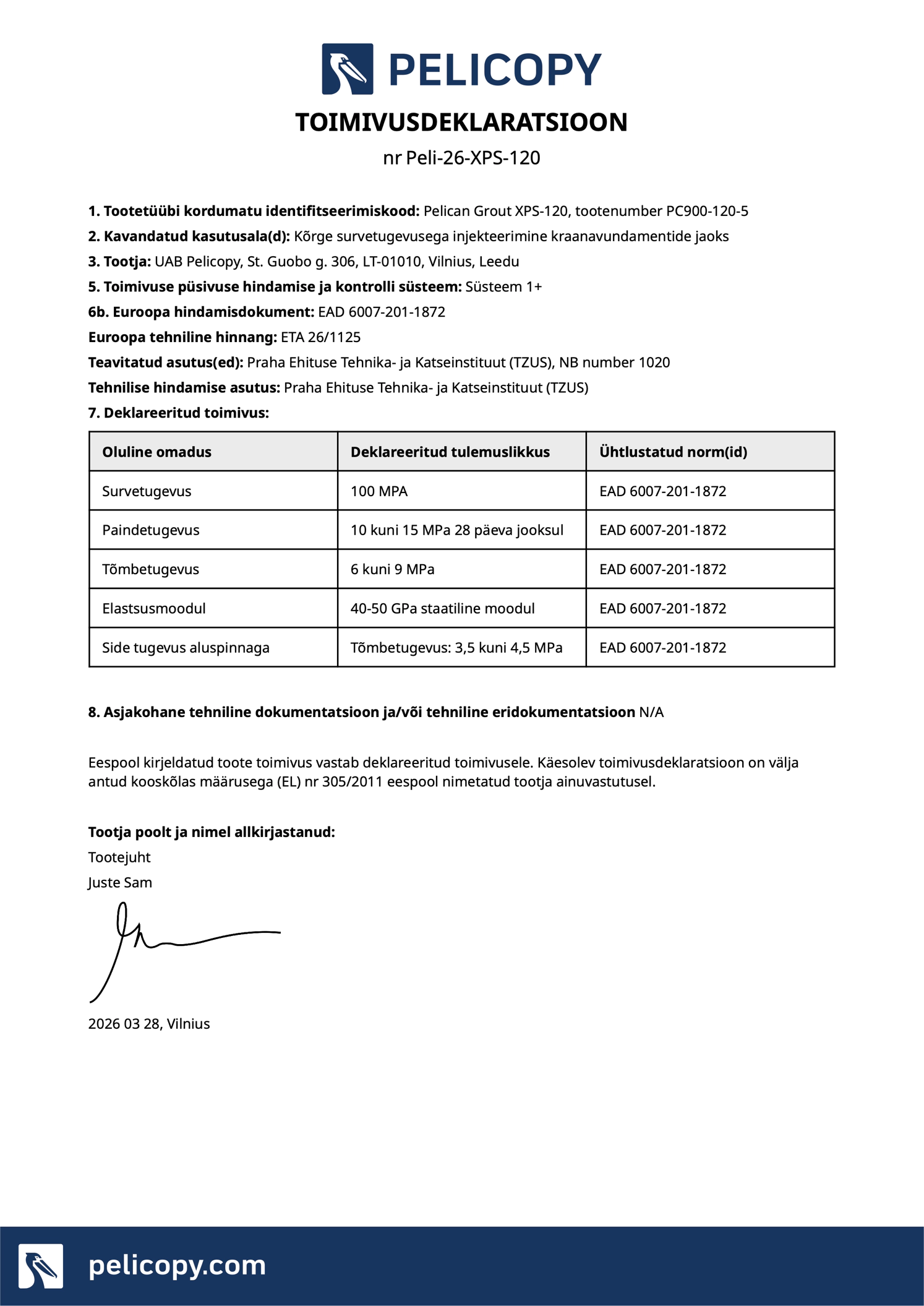 Declaration of Performance in ET