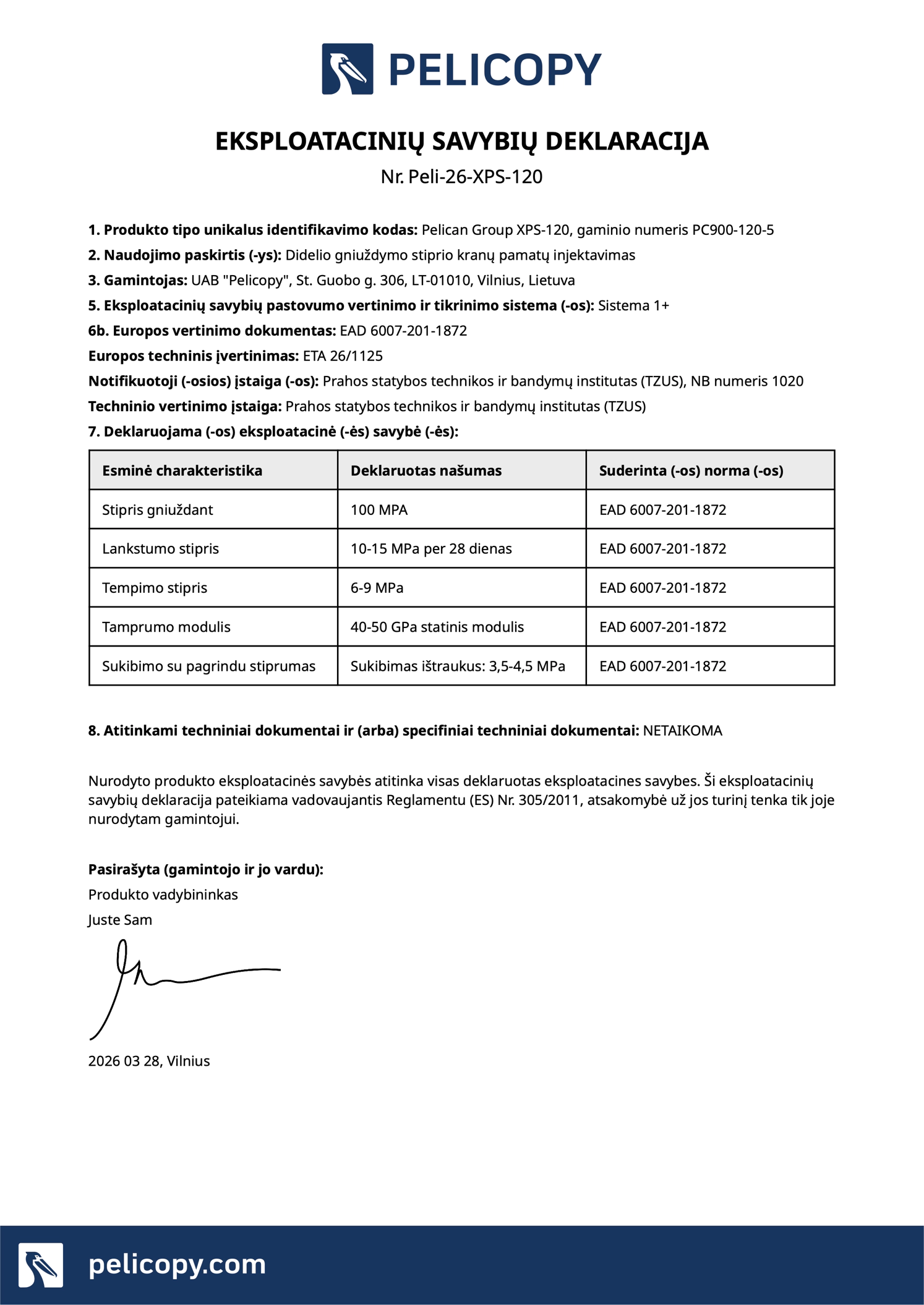 Declaration of Performance in LT