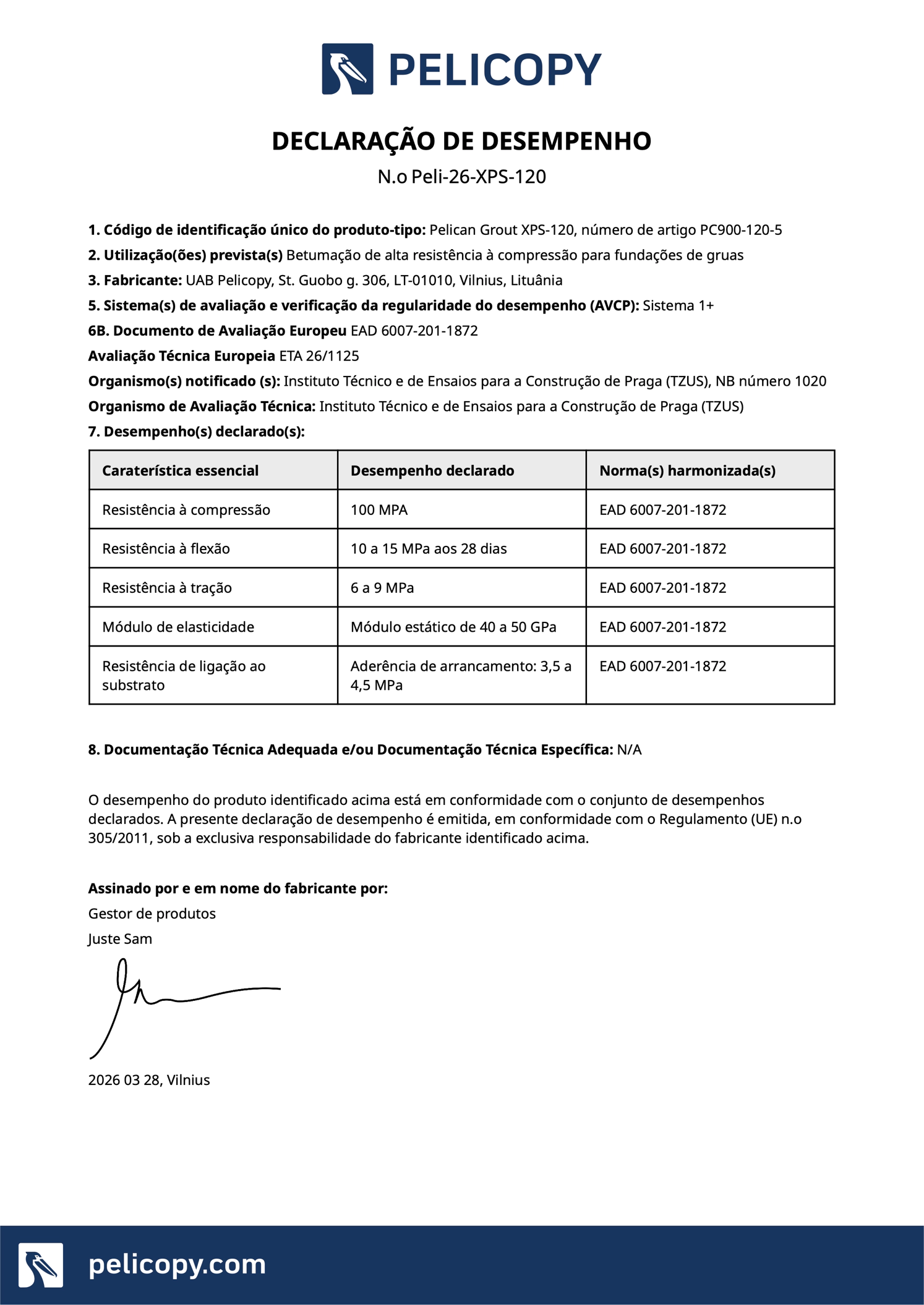 Declaration of Performance in PT