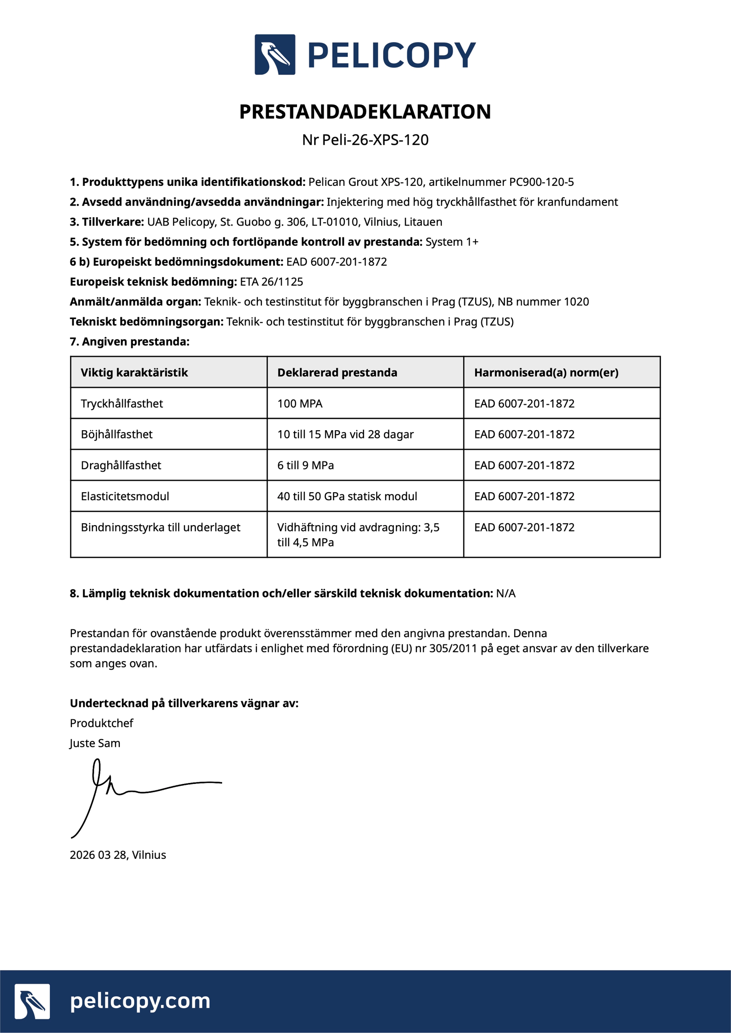 Declaration of Performance in SV